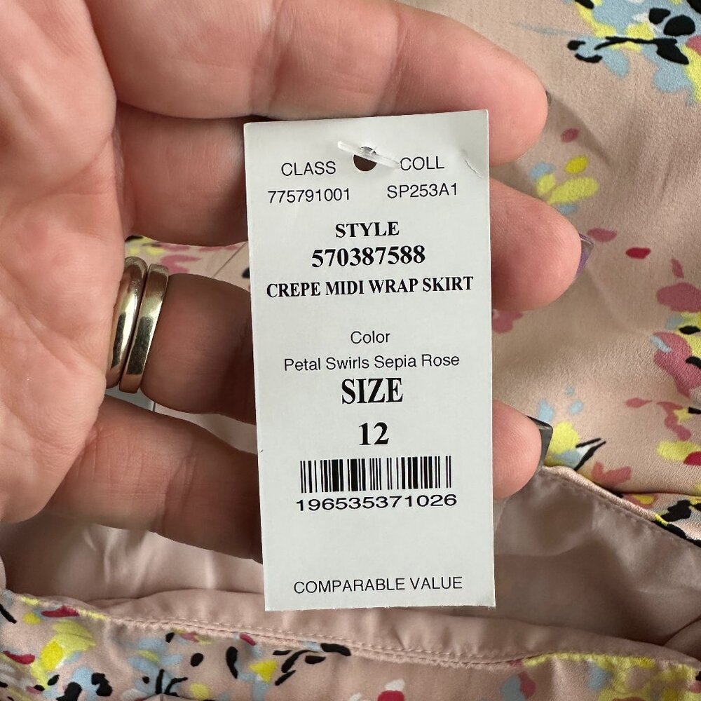 NWT White House Black Market Crepe Midi Wrap Skirt Swirl Sepia Rose #WHBM34 - Picture 5 of 8